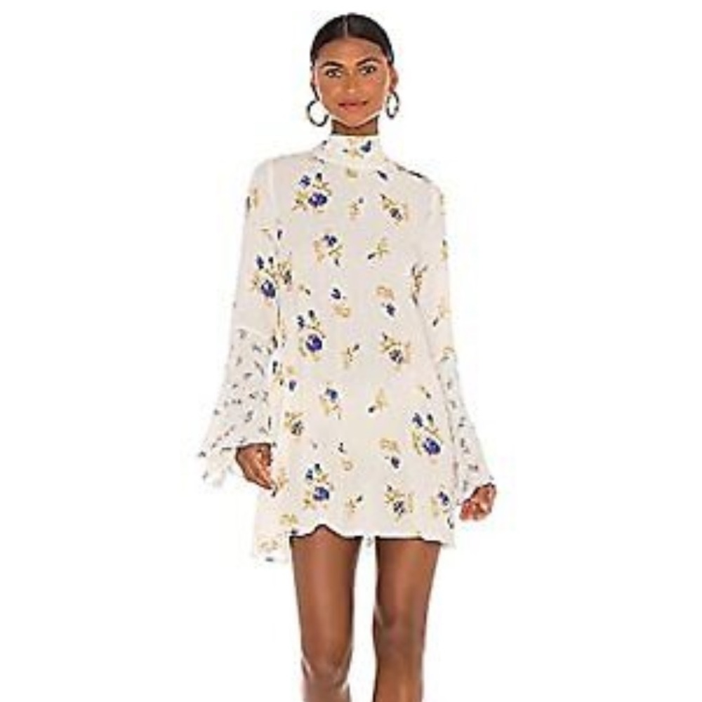 NWT Free People Tate Tunic Blue/White Floral Tie Back Bohemian Dress Small